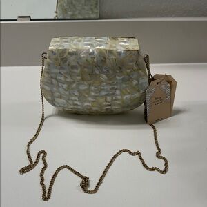 SFERRA Cream Mosaic Clutch with Gold Chain